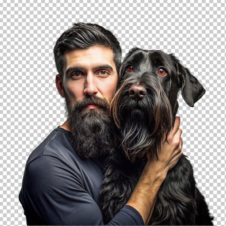 PSD retrato de un hombre abrazando a un perro