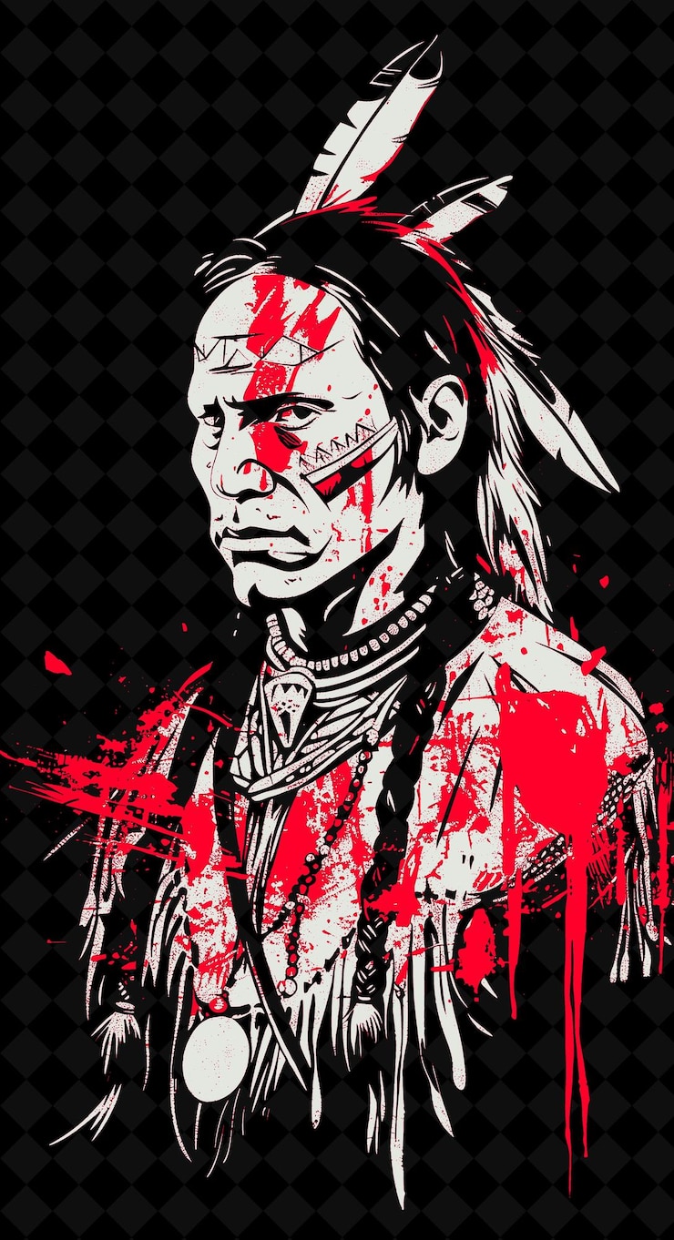 PSD retrato de un hombre apache con una camisa tradicional de piel de caballo y un diseño de colores vívidos colecciones png
