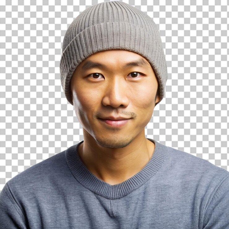 PSD retrato de un hombre asiático con suéter y gorra