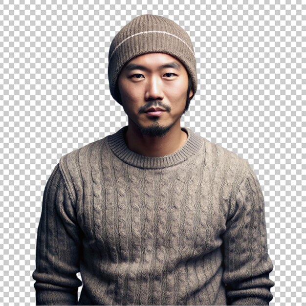PSD retrato de un hombre asiático con suéter y gorra