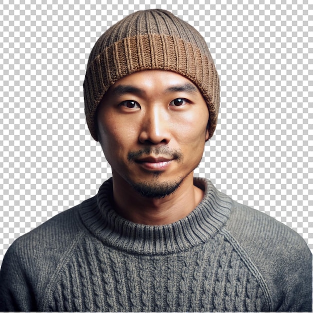 PSD retrato de un hombre asiático con suéter y gorra