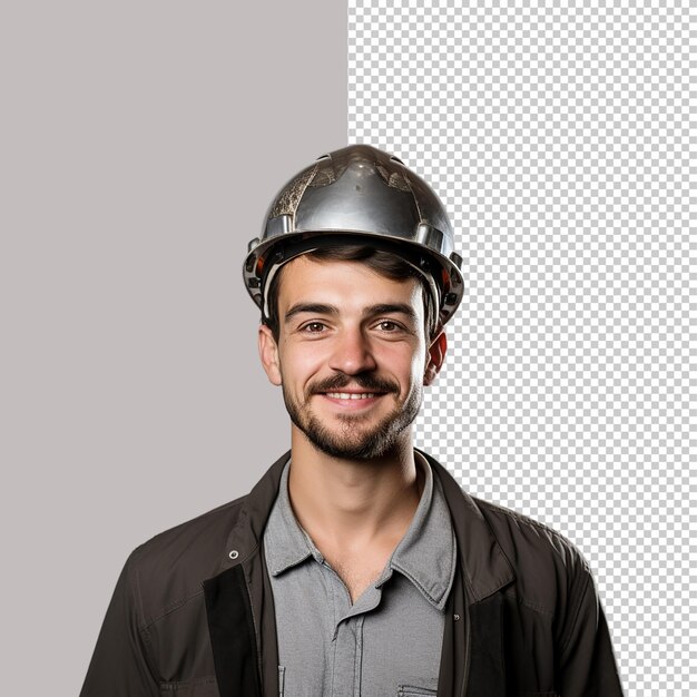 PSD retrato de un hombre con casco en una imagen png de fondo transparente.