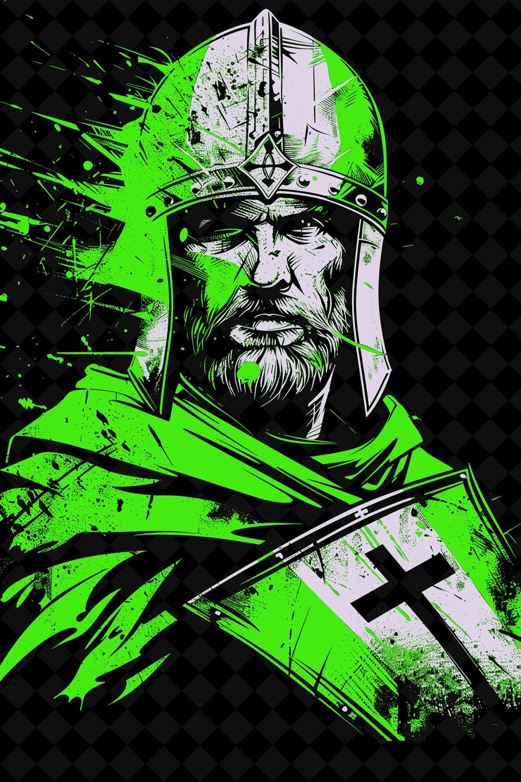PSD retrato de hombre cruzado con abrigo y casco con escudo diseño de colores vívidos colecciones png