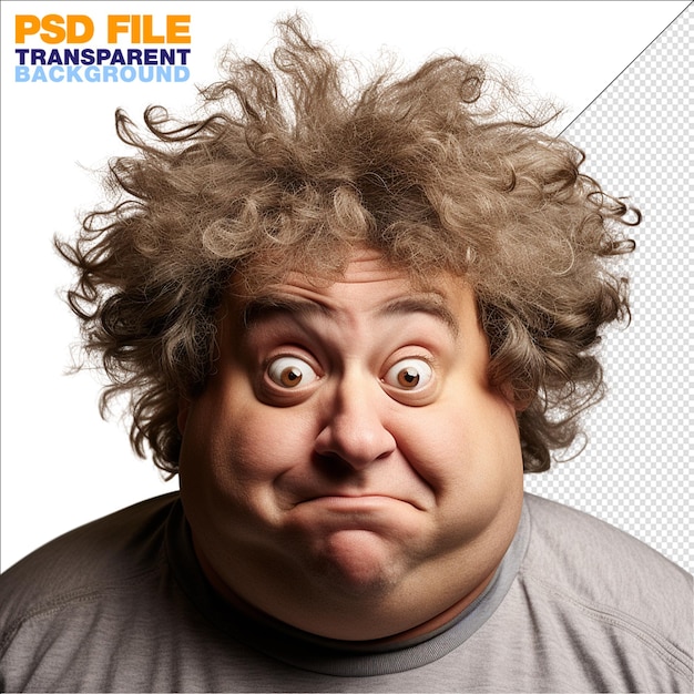 PSD retrato de un hombre gordo de nariz grande y ojos grandes cabello rizado funky