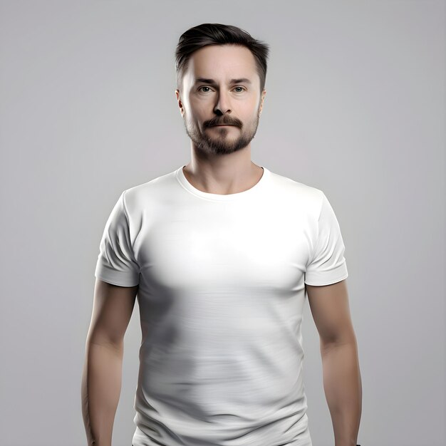 Retrato de un hombre guapo con barba en camiseta blanca