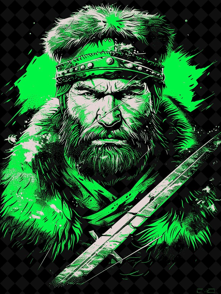 PSD retrato de un hombre guerrero cimerio con gorra de piel y túnica w diseño de colores vívidos colecciones png