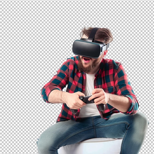 PSD retrato de un hombre jugando con vidrio vr