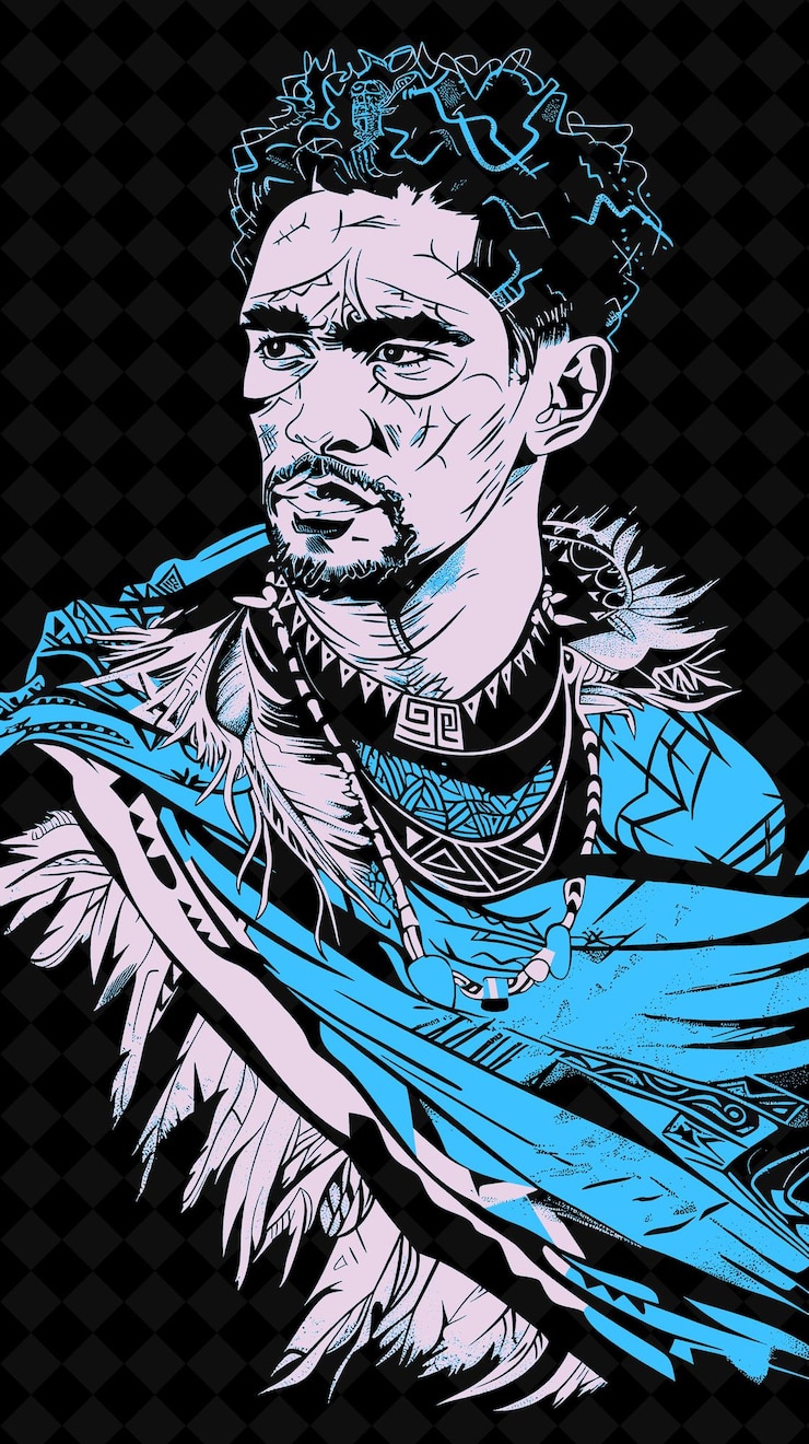 PSD retrato de un hombre maorí con una capa tradicional y un diseño de colores vivos más verdes png colecciones