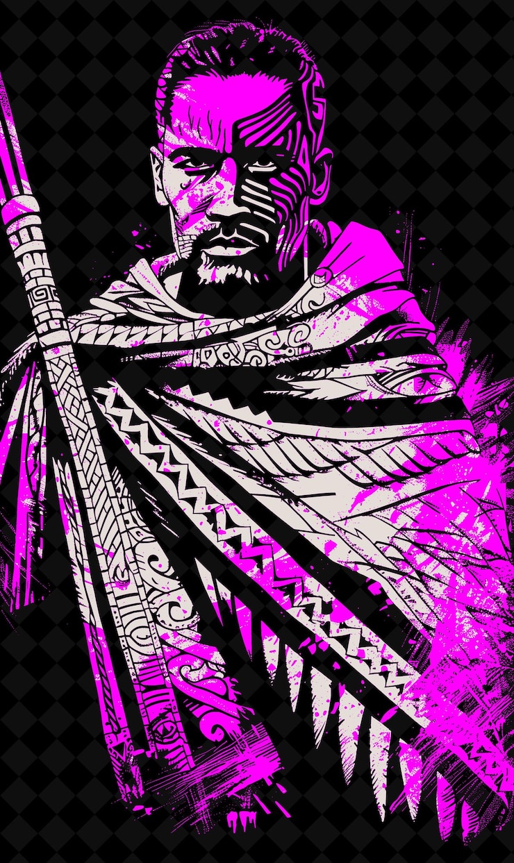 PSD retrato de un hombre maorí con una capa tradicional y un taiaha diseño de colores vívidos colecciones png