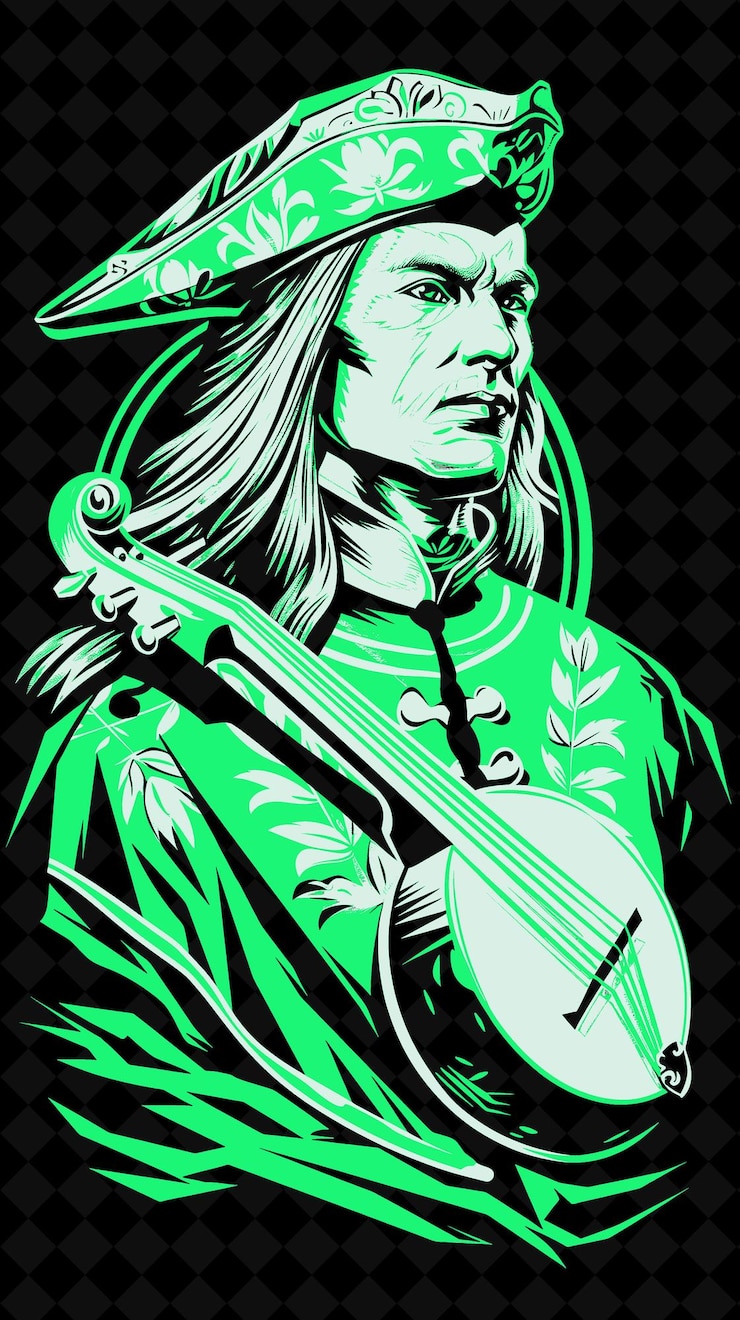 PSD retrato de un hombre minstrel con una túnica brillante y una gorra con un mando diseño de colores vívidos colecciones png