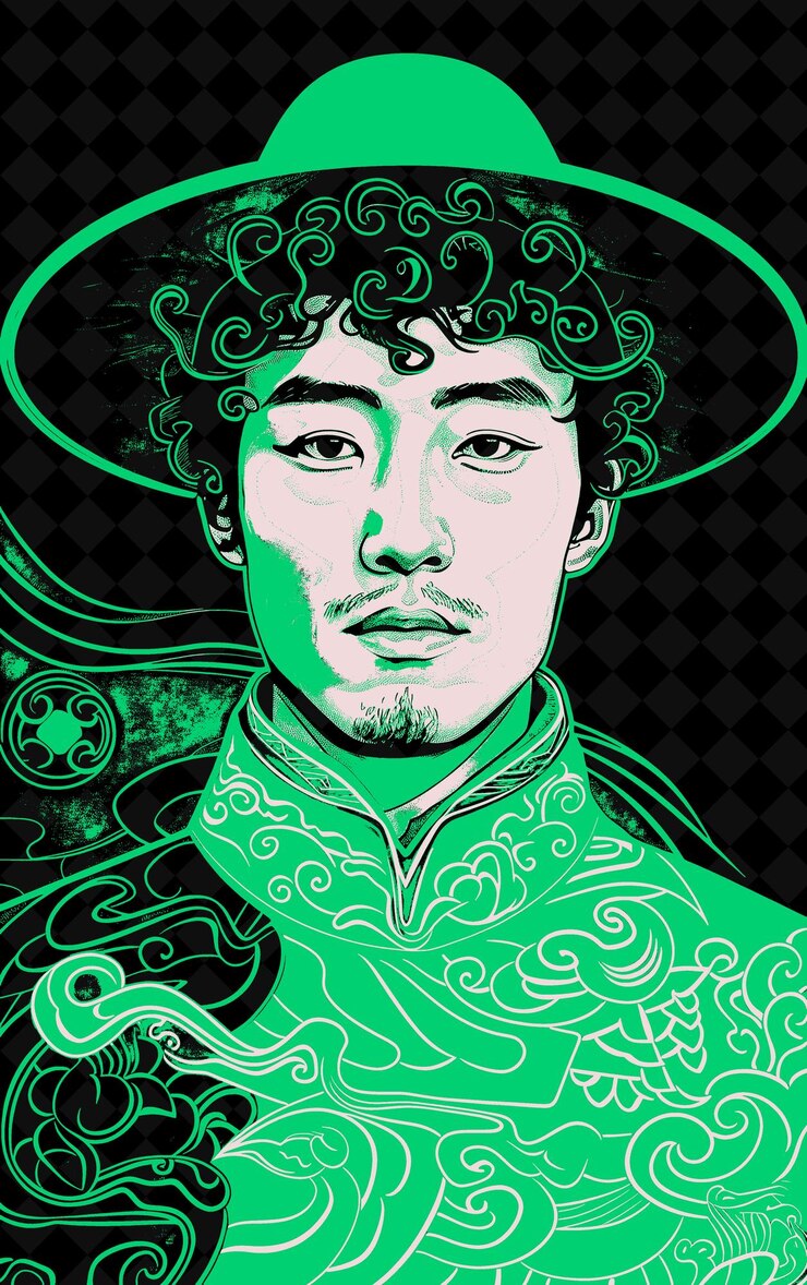 PSD retrato de un hombre mongol con un abrigo tradicional de deel y un diseño de colores vívidos png colecciones