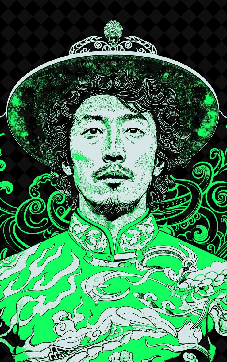 PSD retrato de un hombre mongol con un abrigo tradicional de deel y un diseño de colores vívidos png colecciones
