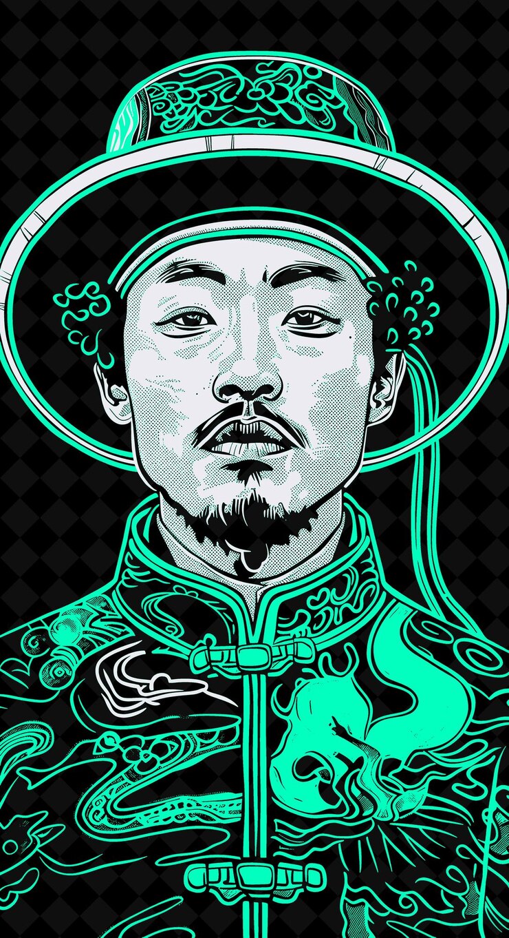 PSD retrato de un hombre mongol con un abrigo tradicional de deel y un diseño de colores vívidos png colecciones