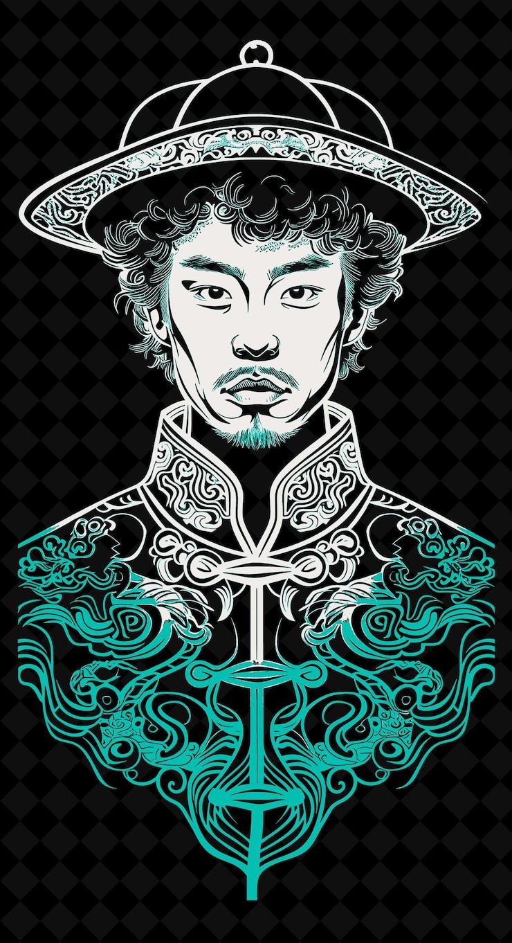 PSD retrato de un hombre mongol con un abrigo tradicional de deel y un diseño de colores vívidos png colecciones