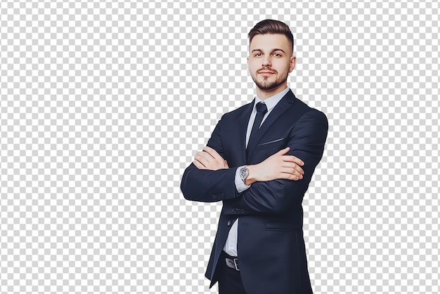 Retrato de un hombre de negocios con el brazo cruzado sobre un fondo blanco aislado