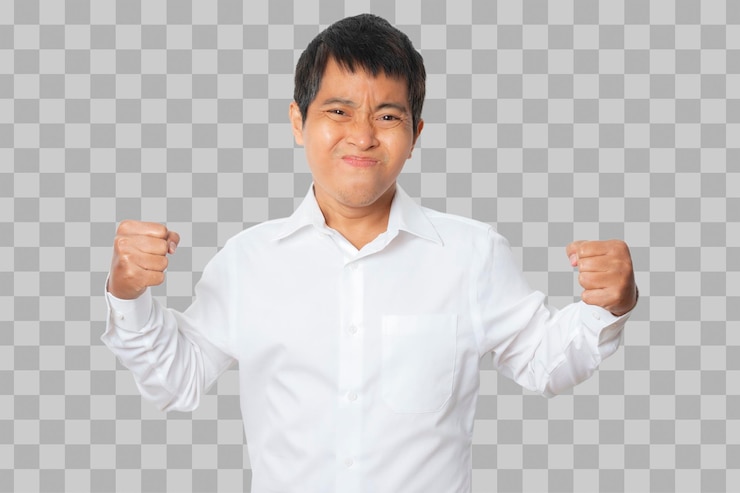 PSD retrato de un hombre de negocios con el gesto del ganador y celebrando la victoria feliz