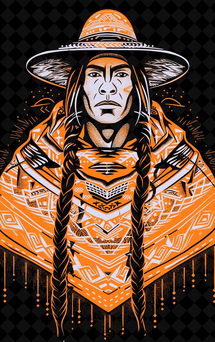 PSD retrato de un hombre quechua con un poncho tradicional y un sombrero diseño de colores vívidos colecciones png
