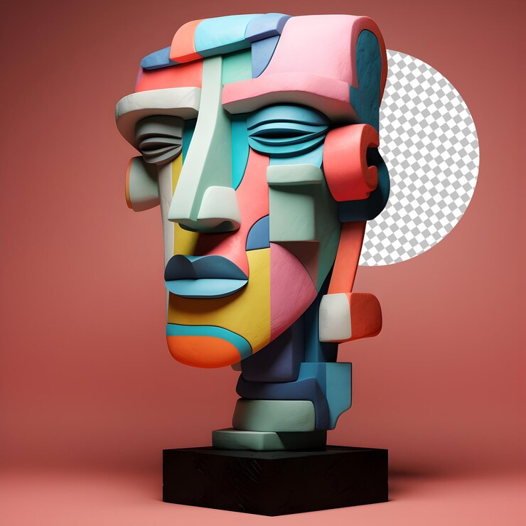 PSD retrato de hombre de rostro humano 3d en estilo cubismo picasso