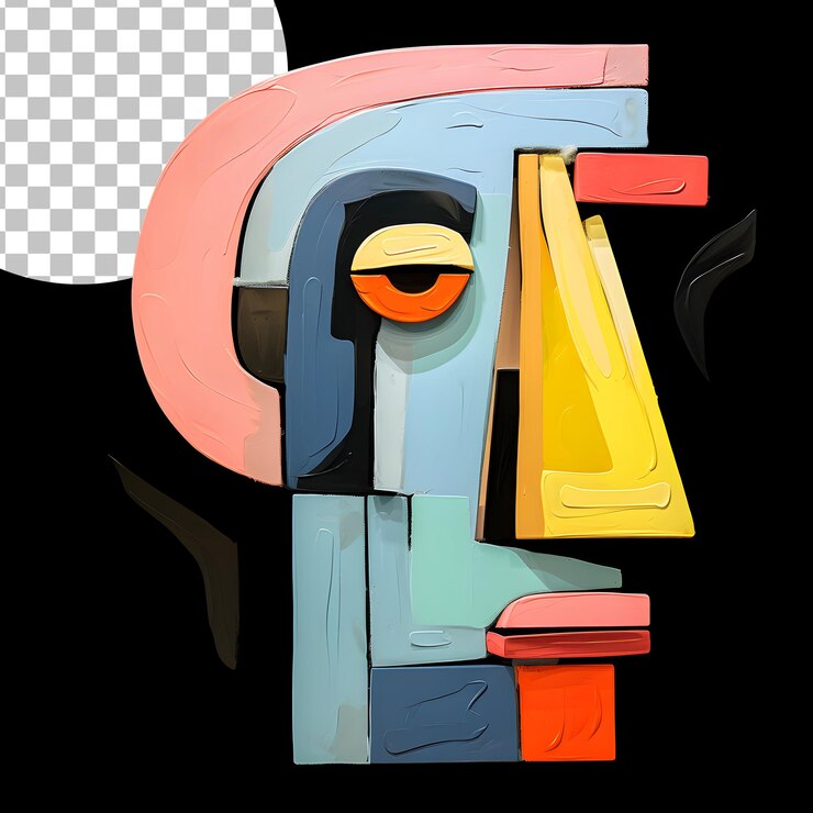 PSD retrato de hombre de rostro humano 3d en estilo cubismo picasso