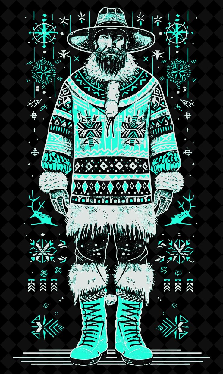 PSD retrato de un hombre sami con una túnica tradicional gakti y rein diseño de colores vívidos colecciones png