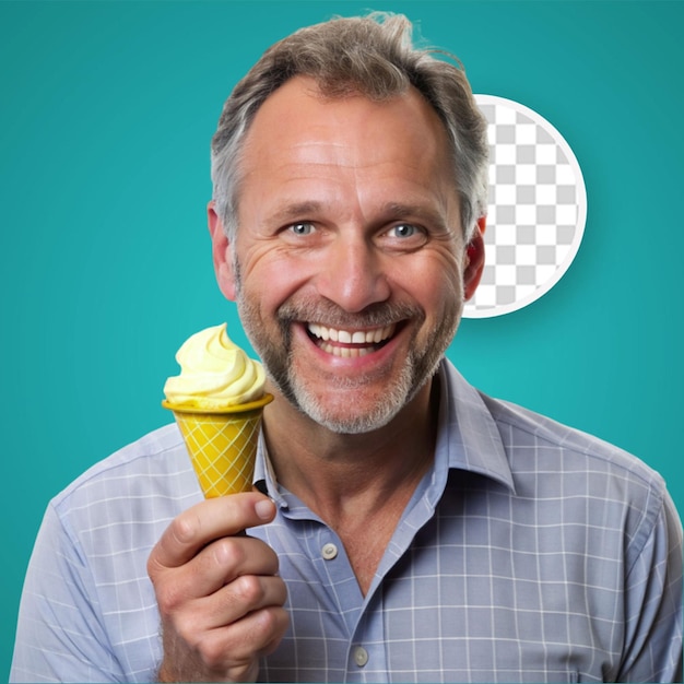 PSD retrato de un hombre sonriente con helado