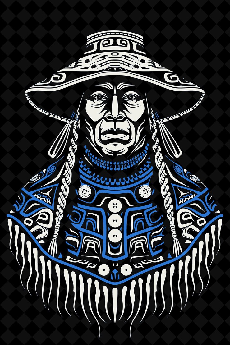 PSD retrato de un hombre tlingit con una manta tradicional de botones y un diseño de colores vívidos png colecciones
