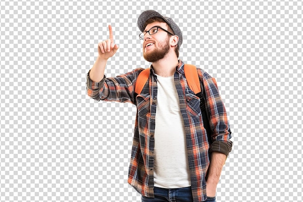 retrato de hombre viajero posando sobre fondo blanco aislado