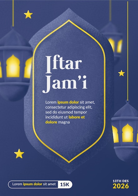 Retrato Iftar Ramadan Banner con linternas y estrellas