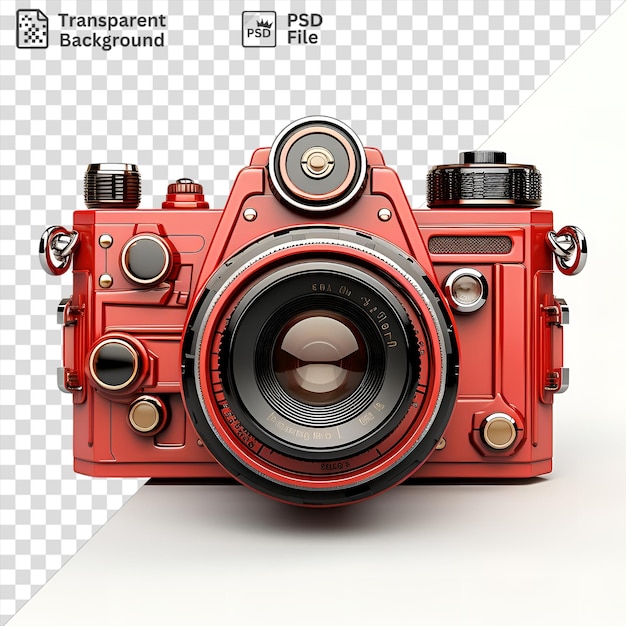 PSD retrato inventores fotográficos realistas aparelhos inovadores exibidos com uma câmera vermelha