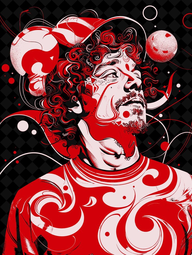 PSD retrato de jongleur en un traje colorido y gorra con un diseño de colores vívidos png colecciones