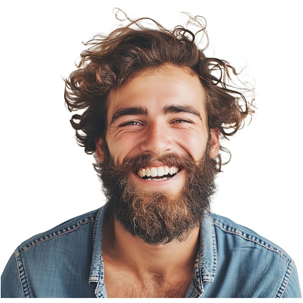 PSD retrato de un joven apuesto hombre hipster con barba sonriendo mirando a la cámara