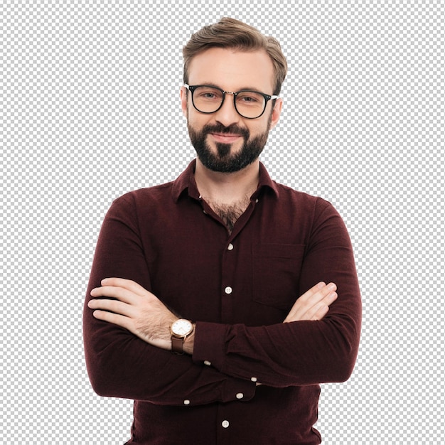 Retrato de un joven confiado con gafas