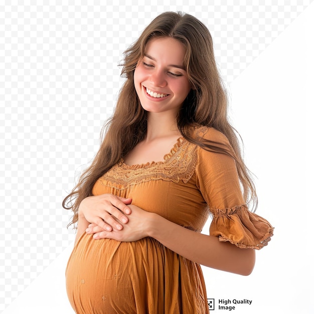 Retrato de la joven embarazada feliz y sonriente