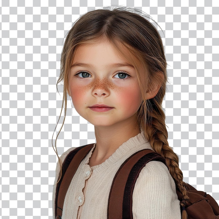 PSD retrato de una joven escolar caucásica en uniforme sobre un fondo transparente