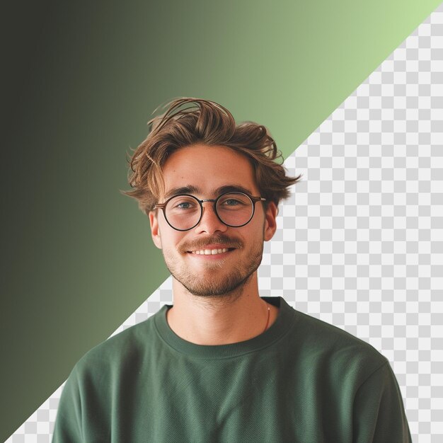 PSD retrato de un joven con gafas y camisa verde