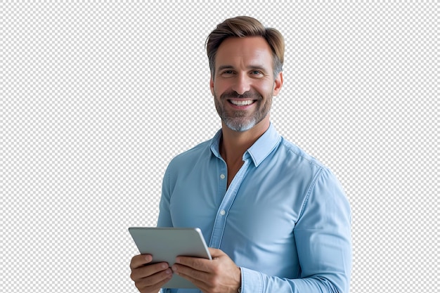 Retrato de un joven guapo y feliz sentado con una computadora portátil con los brazos extendidos aislados en blanco