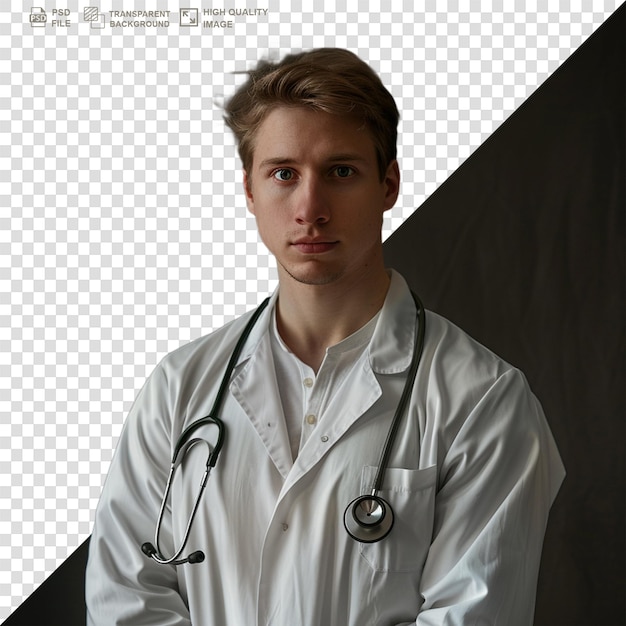 PSD retrato de un joven y guapo médico aislado