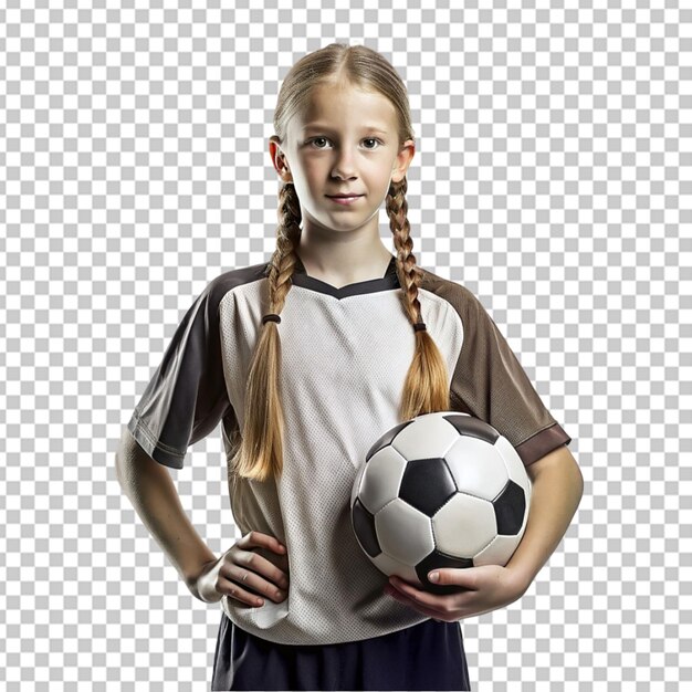 PSD retrato de una joven jugadora de fútbol con un fútbol