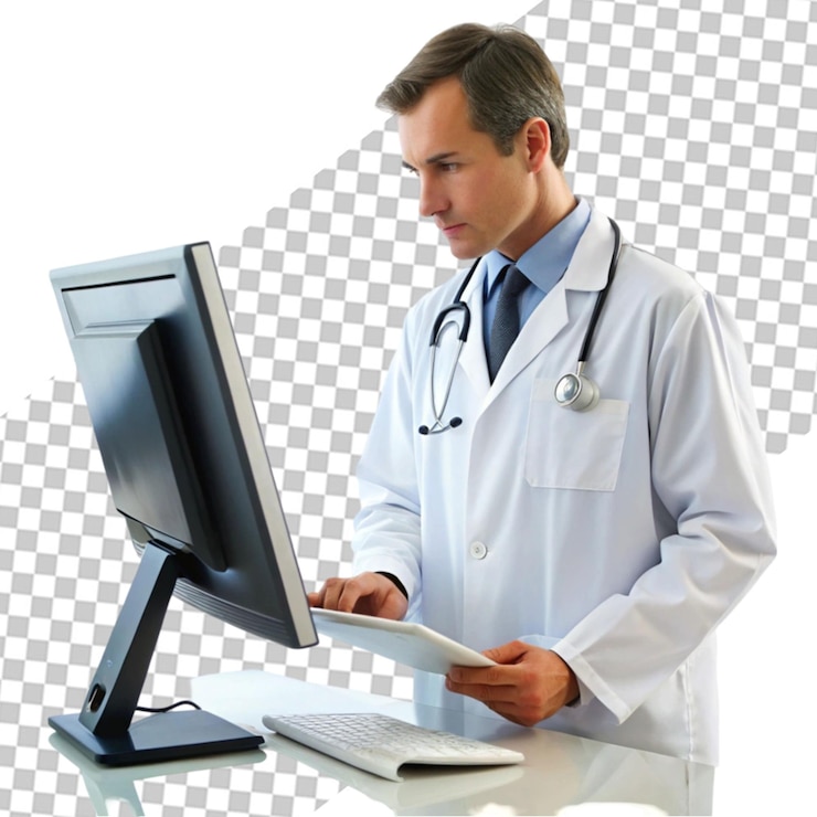 PSD retrato de un joven médico masculino con estetoscopio