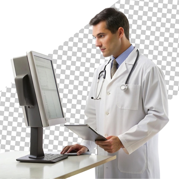 PSD retrato de un joven médico masculino con estetoscopio