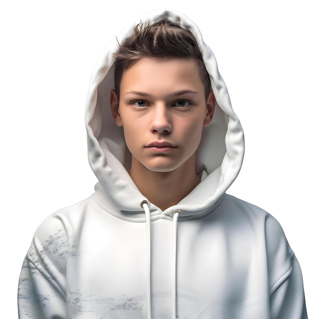Retrato de un joven con una sudadera blanca renderizado en 3D
