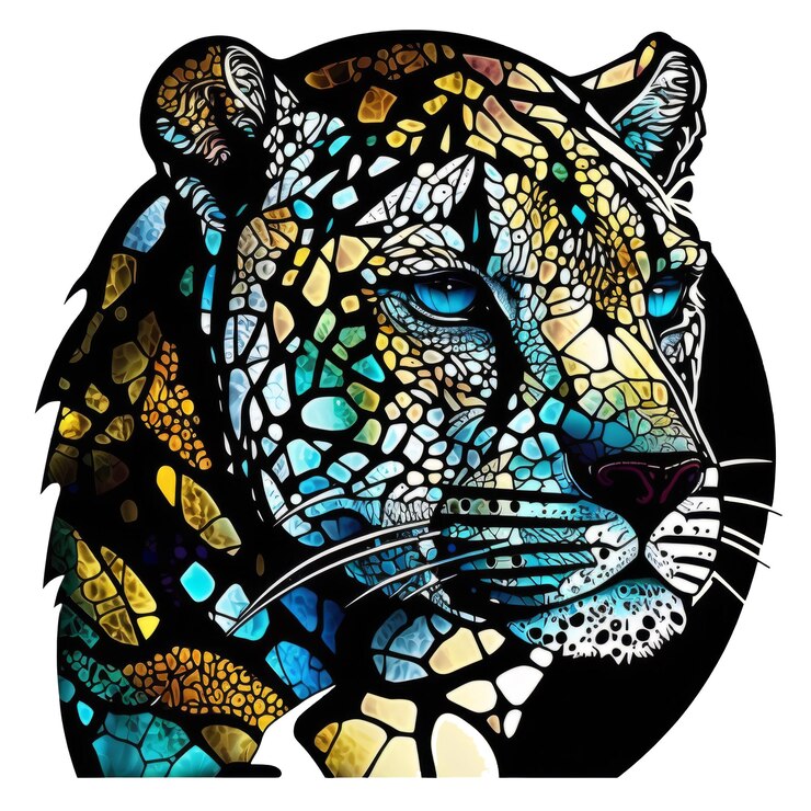 PSD retrato de leopardo y animal silvestre en vidrieras