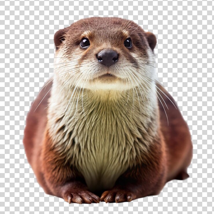 PSD retrato de un macho de nutria de río sentado sobre un fondo transparente