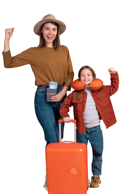 PSD retrato de madre e hija preparándose para un viaje juntos