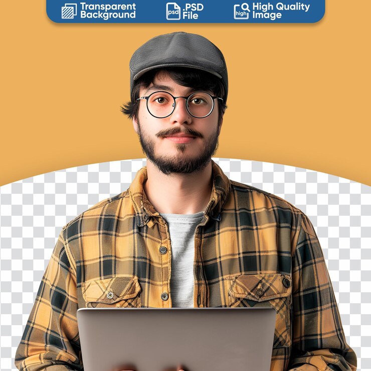 PSD retrato de medio cuerpo de un hombre estadounidense hackeando la seguridad de la red con un programador de computadoras portátiles