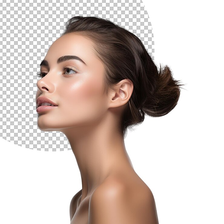 PSD retrato de modelo cosmético de mujeres delgadas en un fondo transparente
