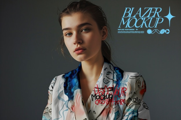 Retrato de una modelo con una maqueta de blazer