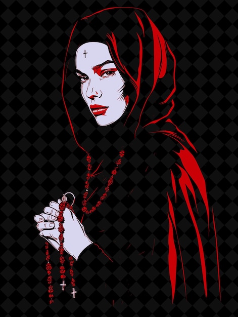 PSD retrato de mujer abadesa con un velo negro y hábito sosteniendo un ro diseño de colores vívidos colecciones png