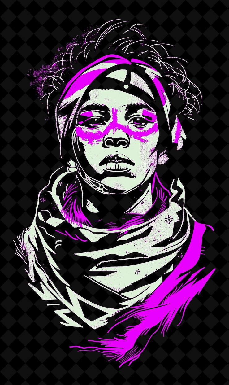 PSD retrato de una mujer aborigen con un esquí canguro tradicional diseño de colores vívidos colecciones png