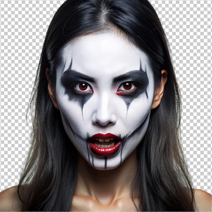 PSD retrato de una mujer asiática maquillaje horror fantasma png